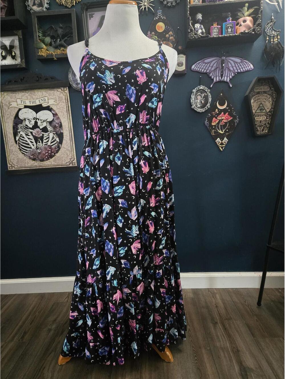 Hot topic witchy pink blue purple crystals maxi dress